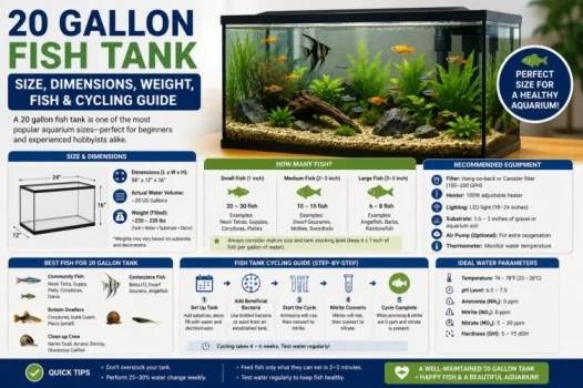 20 Gallon Fish Tank: Size, Dimensions, Weight, Fish & Cycling Guide